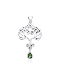 Heart Tree of Life Silver Emerald Pendant