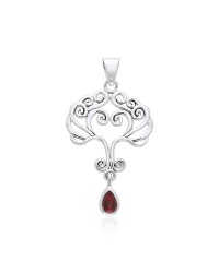 Heart Tree of Life Silver Garnet Pendant