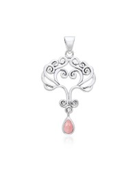 Heart Tree of Life Silver Pink Shell Pendant