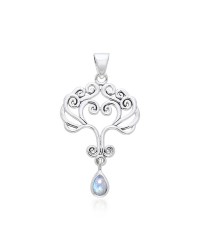 Heart Tree of Life Silver Rainbow Moonstone Pendant