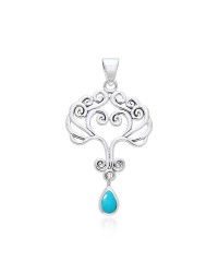 Heart Tree of Life Silver Turquoise Pendant