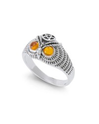 Owl with Amber Eyes and Star Ring