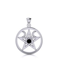 Pentacle Sterling Silver Black Onyx Gemstone Pendant