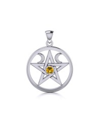 Pentacle Sterling Silver Citrine Gemstone Pendant