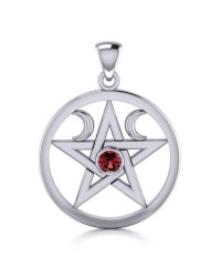 Pentacle Sterling Silver Garnet Gemstone Pendant