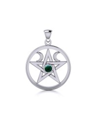 Pentacle Sterling Silver Malachite Gemstone Pendant