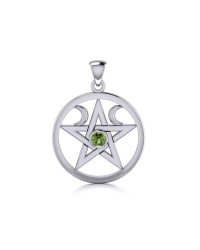 Pentacle Sterling Silver Peridot Gemstone Pendant