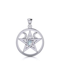 Pentacle Sterling Silver Rainbow Moonstone Gemstone Pendant