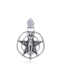 Goddess Pentagram Pendant with Rainbow Moonstone