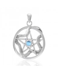 Star and Weaving Snake Silver Pendant with Blue Topaz