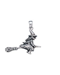 Sterling Silver Witch on Broomstick Pendant