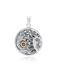 Sun Moon Stars Amber Pendant