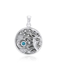 Sun Moon Stars Blue Topaz Pendant