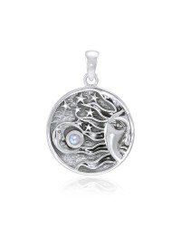 Sun Moon Stars Rainbow Moonstone Pendant