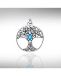 Tree of Life Pendant with Blue Topaz Gemstone