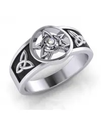 Celtic Trinity Pentacle Rainbow Moonstone Ring