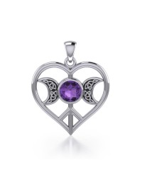 Triple Goddess Love Peace Pendant with Amethyst