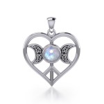 Triple Goddess Love Peace Pendant with Rainbow Moonstone