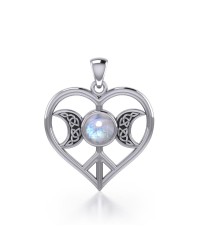 Triple Goddess Love Peace Pendant with Rainbow Moonstone