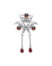 Triple Moon Pendant with Garnet Gems