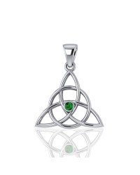 Triquetra Silver Emerald Gemstone Pendant