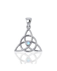 Triquetra Silver Rainbow Moonstone Gemstone Pendant