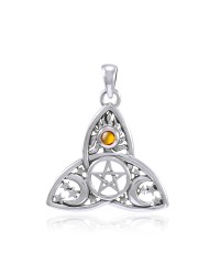 Triquetra Sun Moon & Stars with Amber Pendant