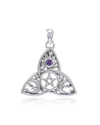 Triquetra Sun Moon & Stars with Amethyst Pendant