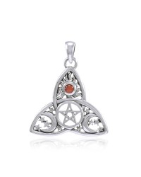 Triquetra Sun Moon & Stars with Garnet Pendant