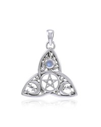 Triquetra Sun Moon & Stars with Rainbow Moonstone Pendant