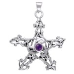 Pentacle Pendant with Triskele and Gemstone