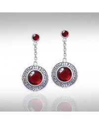 Wheel of the Year Silver Earrings with Garnet