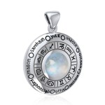 Wheel of the Year Silver Pendant with Rainbow Moonstone