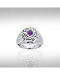 Wheel of the Year Silver Ring with Amethyst