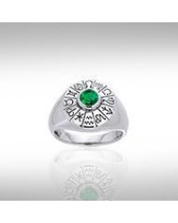 Wheel of the Year Silver Ring with Emerald