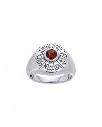 Wheel of the Year Silver Ring with Garnet