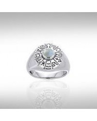 Wheel of the Year Silver Ring with Moonstone