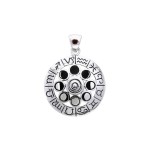 Zodiac Symbol Moon Phase Wheel Pendant with Garnet