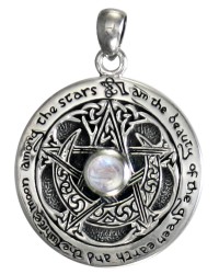 Rainbow Moonstone Moon Pentacle Sterling Silver Pendant