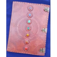 7 Chakra Stones Large Leather Blank Journal - 18 Inches