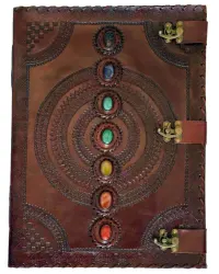 7 Chakra Stones Large Leather Blank Journal - 18 Inches